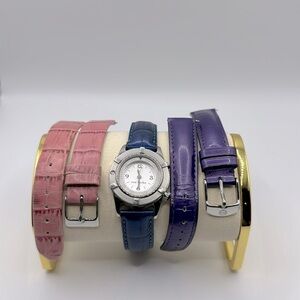 Con Leche Nursing Watch with 3 bands silver, purple, blue & pink (needs battery)